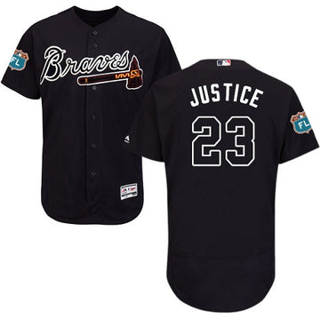 David Justice Atlanta Braves navy jersey
